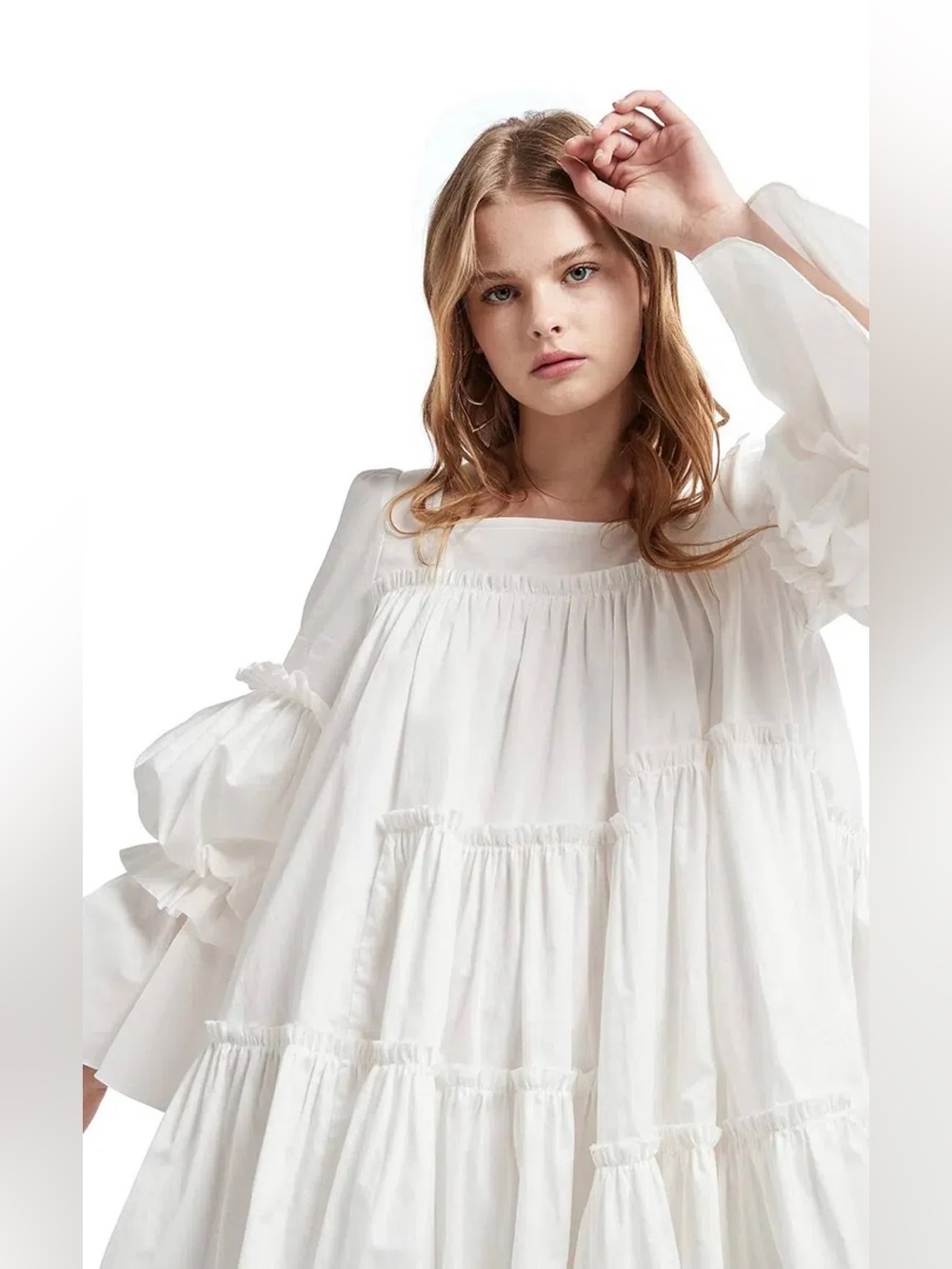 NWT Aje White Square Neck Ruffle Tiered Mini Dress Size 10 - Picture 3 of 14